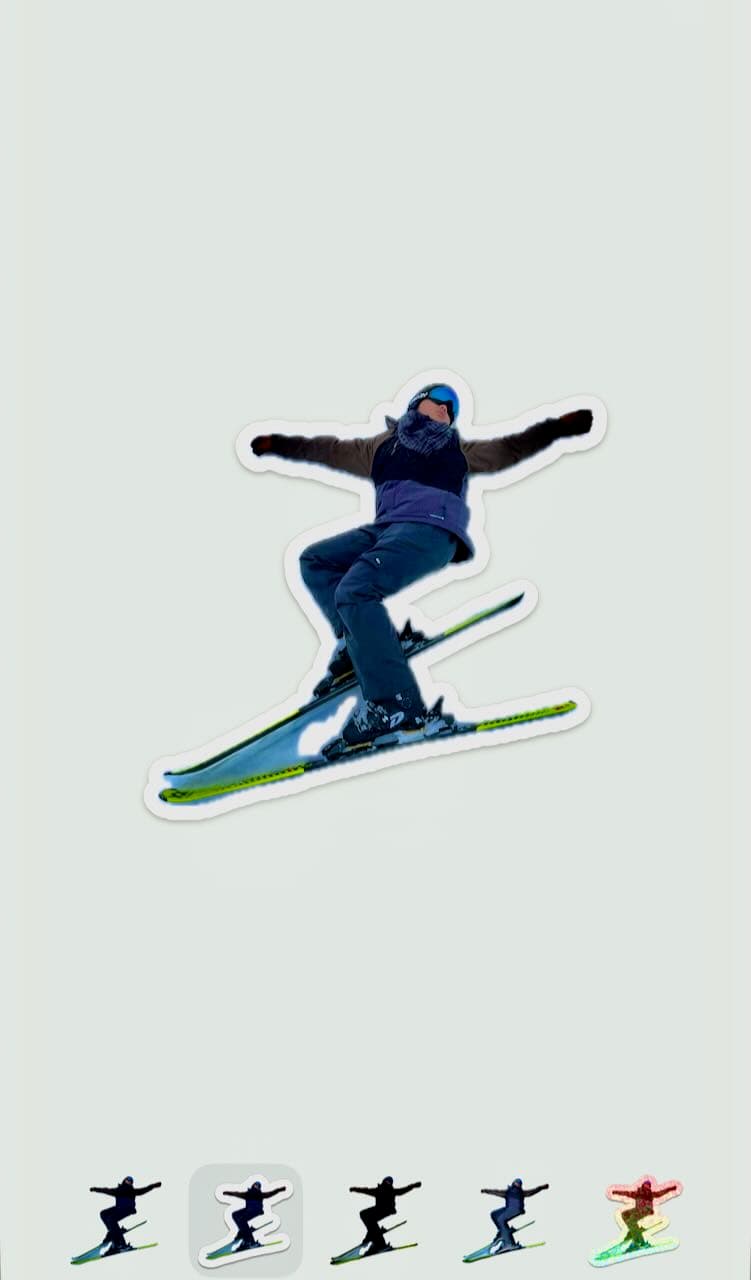 A playful edited photo of a skier jumping